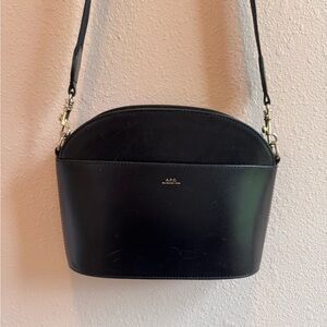 A.P.C. Small Black Leather Dome Crossbody with Gold Hardware - Well Loved